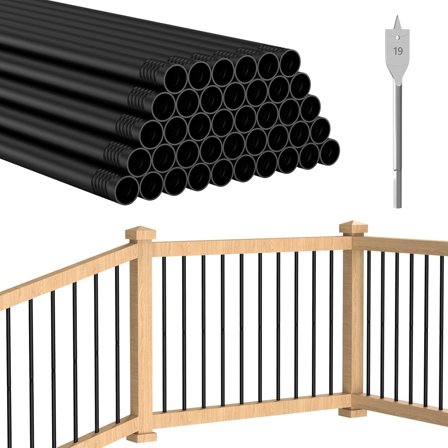 40 Pack 32" H Round Tube Deck Balusters, 3/4" Diameter Hollow Round Black Balusters for Deck Railing, Metal Deck Baluster Staircase Spindles for Railing Fencing Porch