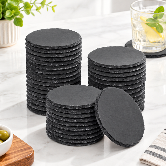 40 Pack 4 Inch Round Slate Coasters Black Anti-scratch Bottom For Home Decor And Engraving