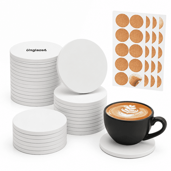 40 Pack 4 Inch Round Unglazed Ceramic Tiles for DIY Crafts and Coasters