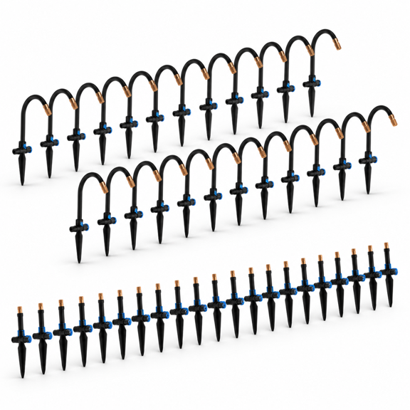 40 Pack 8" Adjustable Drip Irrigation Misting Nozzles with Ground Spikes for 1/4" Tubing