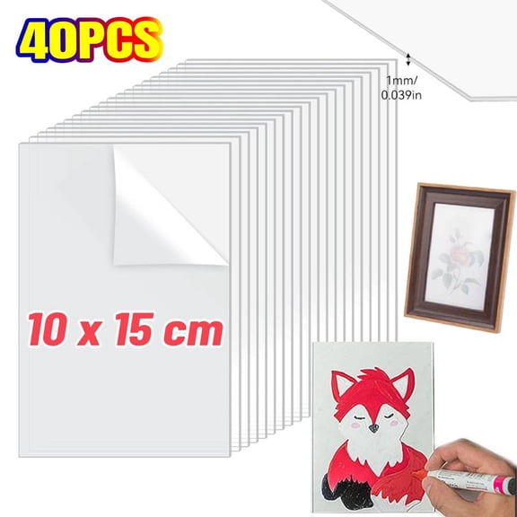 40 Pack Acrylic Glass Panels, Non-Glare Acrylic Replacement for 10 x 15 cm Picture Frame, Replacement Plexiglass for 10 x 15 cm Photo