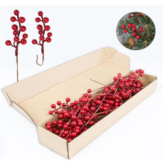 40 Pack Artificial Red Berry Stems,Christmas Tree Decorations,8.26-Inch Christmas Berry Picks with Holly Berry,Red Berry Branches for Christmas Tree,Simulation Flower for Holiday Home DIY Ornaments