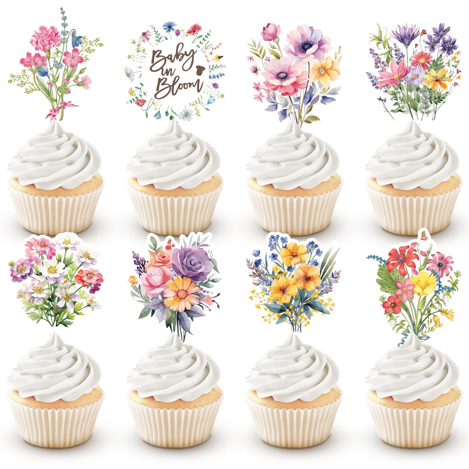 40 Pack Baby in IFF17 Bloom Cupcake Toppers, Flower Cupcake Toppers ...