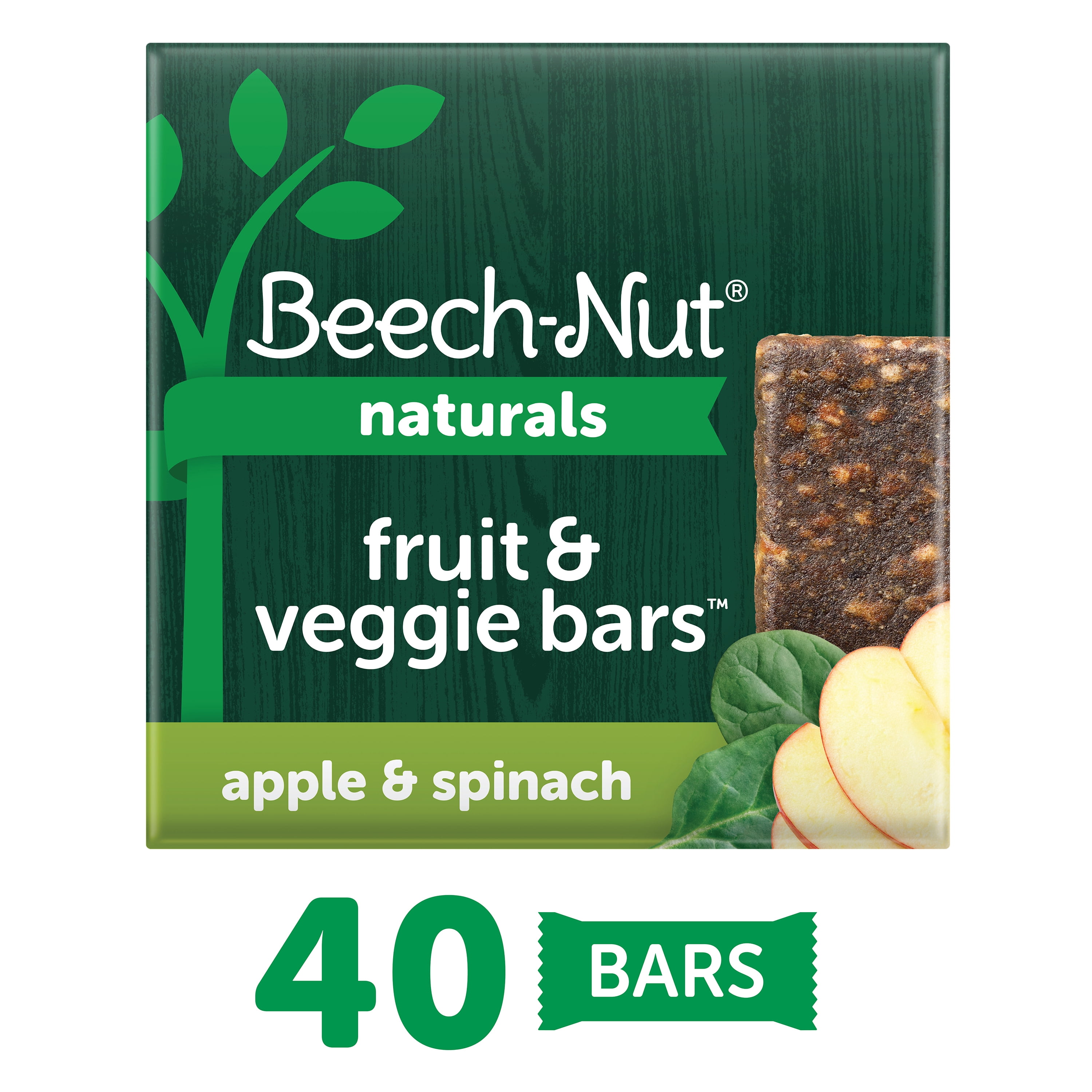 (40 Pack) BeechNut Natural Toddler Food, Apple & Spinach Baby Snack, 3