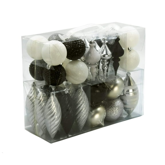 40 Pack Black, Silver, White Assorted Ornaments
