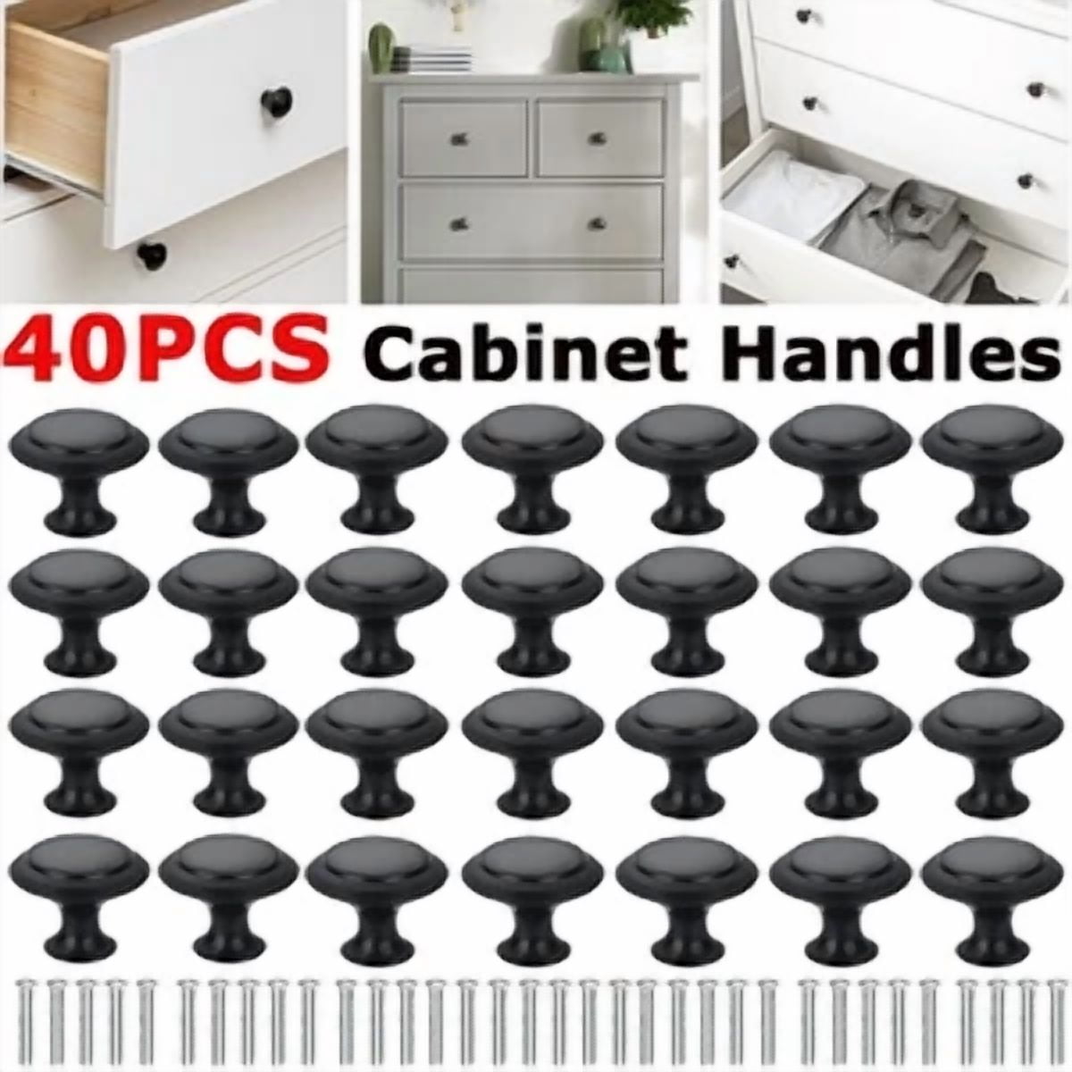 40 Pack Cabinet Knobs Matte Black Stainless Steel Kitchen Bathroom Cabinet Pulls