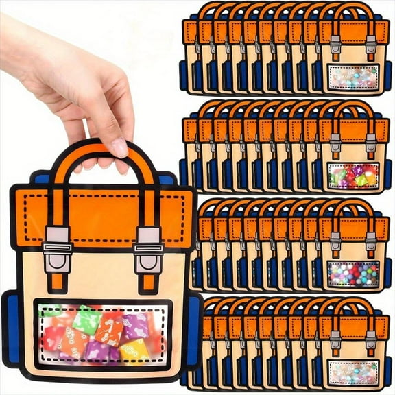 40 Pack Cartoon Backpack Clear Gift Candy Bags with Handle Small Plastic Ziplock Seal Bags Smell Proof Resealable Packaging Storage Bags