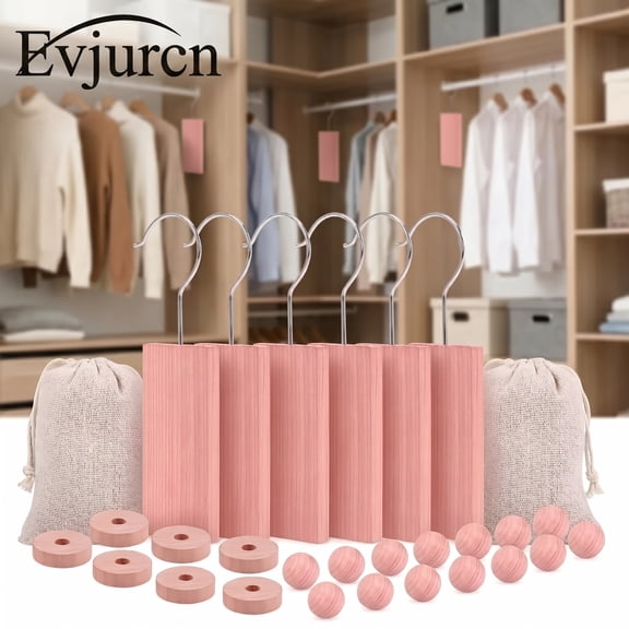 Evjurcn 40-Pack Cedar Blocks for Clothes Storage, Natural Wood Closet Freshener with Rings and Balls