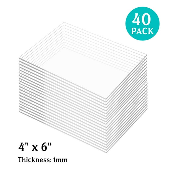 40 Pack Clear Acrylic Sheet 4" x 6" Cast Plexi Glass Panel 1mm Thick High Transparent Acrylic Board for Picture Frames Glass Replacement, Crafts, Engraving, DIY Display Sign/Painting Projects