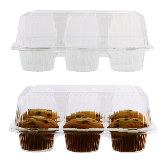 [40 Pack] Clear Plastic 6 Compartment Muffin Containers - Disposable Clear Cupcake Box - 6 Cavity Holders with Hinged Design - Half Dozen Cupcake Carrier Durable Holder - Plastic Cupcake Containers