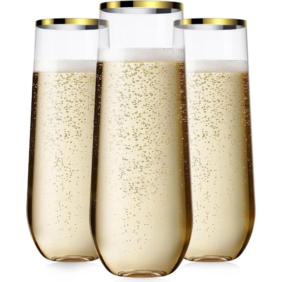 40 Pack Clear Stemless Champagne Flutes, 9oz Plastic Champagne Glasses, Sturdy Mimosa Glasses for Parties, Smooth Rims, Shatterproof