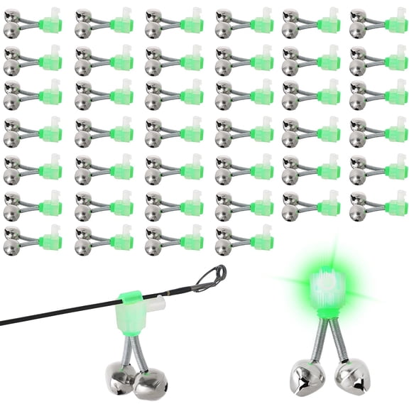 40 Pack Clip-On Fishing Bells, Dual Ring Bite Alarms with Glow Tips for Nighttime and Ice Fishing Rods