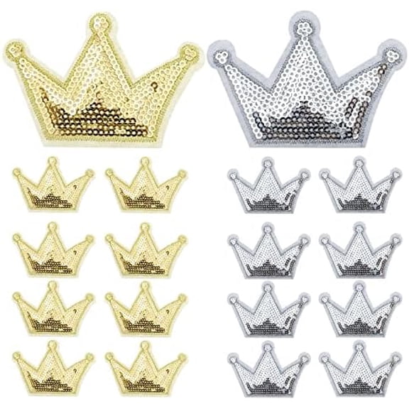 40 Pack Crown Sequin Decorative Patches Silver Gold Iron on Clothes Appliques for Scratch Cover DIY for Jeans, Dress, Jackets, Clothing, Curtains, Handbag, Shoes, Scrapbooking$$Art & Craft