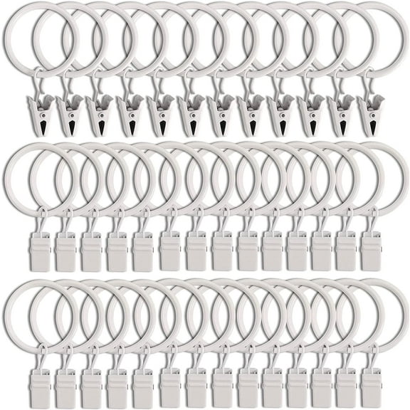 40 Pack Curtain Rings with Clips, Curtain Clip Rings Hooks, Bow Hanger Clips for Hanging Drapery Drapes Bows, Ring 1.26 inch Interior Diameter, Fits up to 1" Rod, White