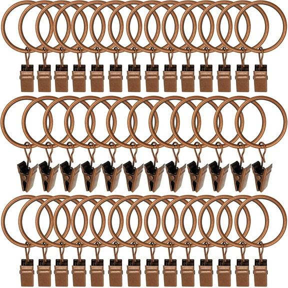 40 Pack Curtain Rings with Clips, Drapery Clips with Rings, Hangers Drapes Rings 1.26 Inch Interior Diameter, Fits up to 1 Inch Curtain Rod, Antique Copper