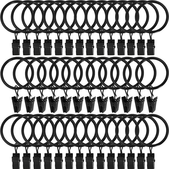 40 Pack Curtain Rings with Clips, Heavy Duty Drapery Clip,Tension Rods Hooks, Polish Black Curtain Hooks Hangers, Drapes Rings 1.26 in Interior Diameter, Fits up to 1 in Curtain Rod, Black