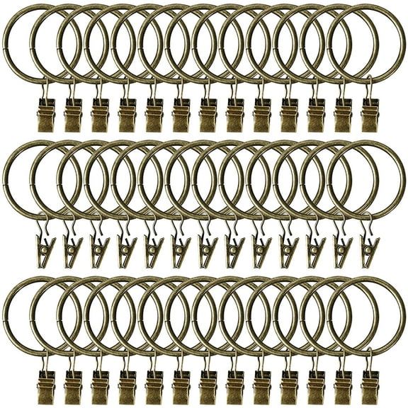 40 Pack Curtain Rings with Clips Hooks, Drapery Rings Stainless Steel Metal 1.5 inch Curtain Hangers Clips, Fits Diameter 1.2 in Rod, Bronze (1.5" Interior Diameter)