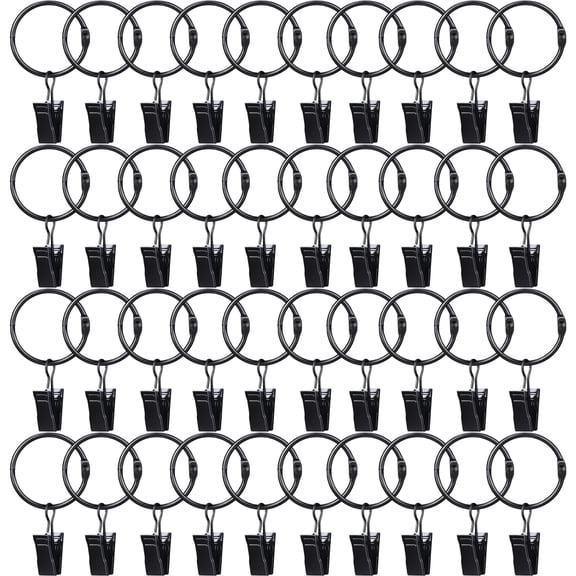40 Pack Curtain Rings with Clips, Drapery Clips with Rings, Drapes Rings 1.26 in Interior Diameter, Fits up to 1 in Curtain Rod, Black