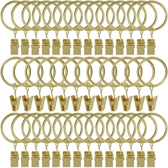 40 Pack Curtain Rings with Clips,Drapery Clips with Rings Fits up to 1 in Curtain Rod,Gold