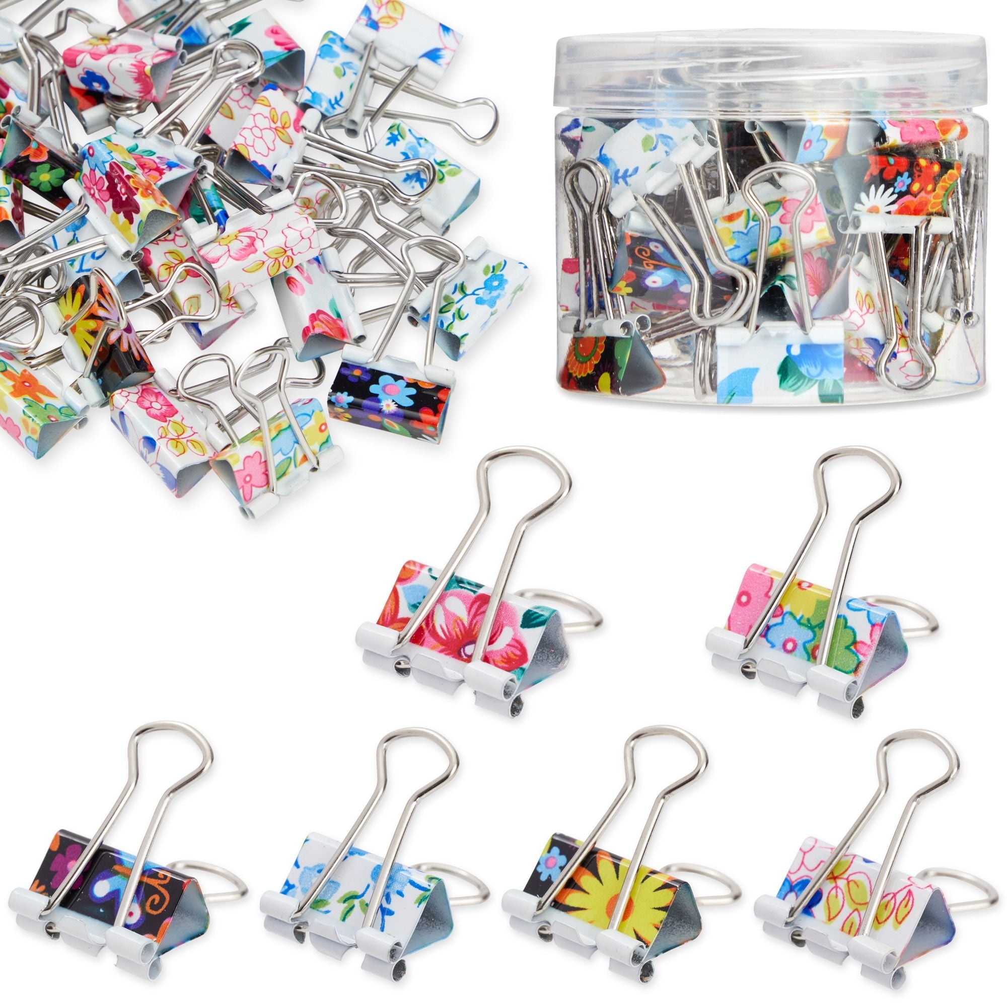 JUVALE 40-Pack Cute Binder Clips for Paper, Notebooks, Planners, File Folders, Office Supplies, Document Organization for Work, 6 Assorted Flower Designs (1.5x0.75 in)