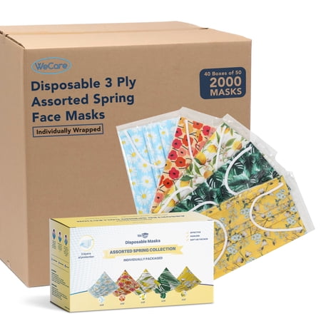 (40 Pack) Disposable Face Masks 3-Ply Individually Wrapped , 50ct - Assorted Spring