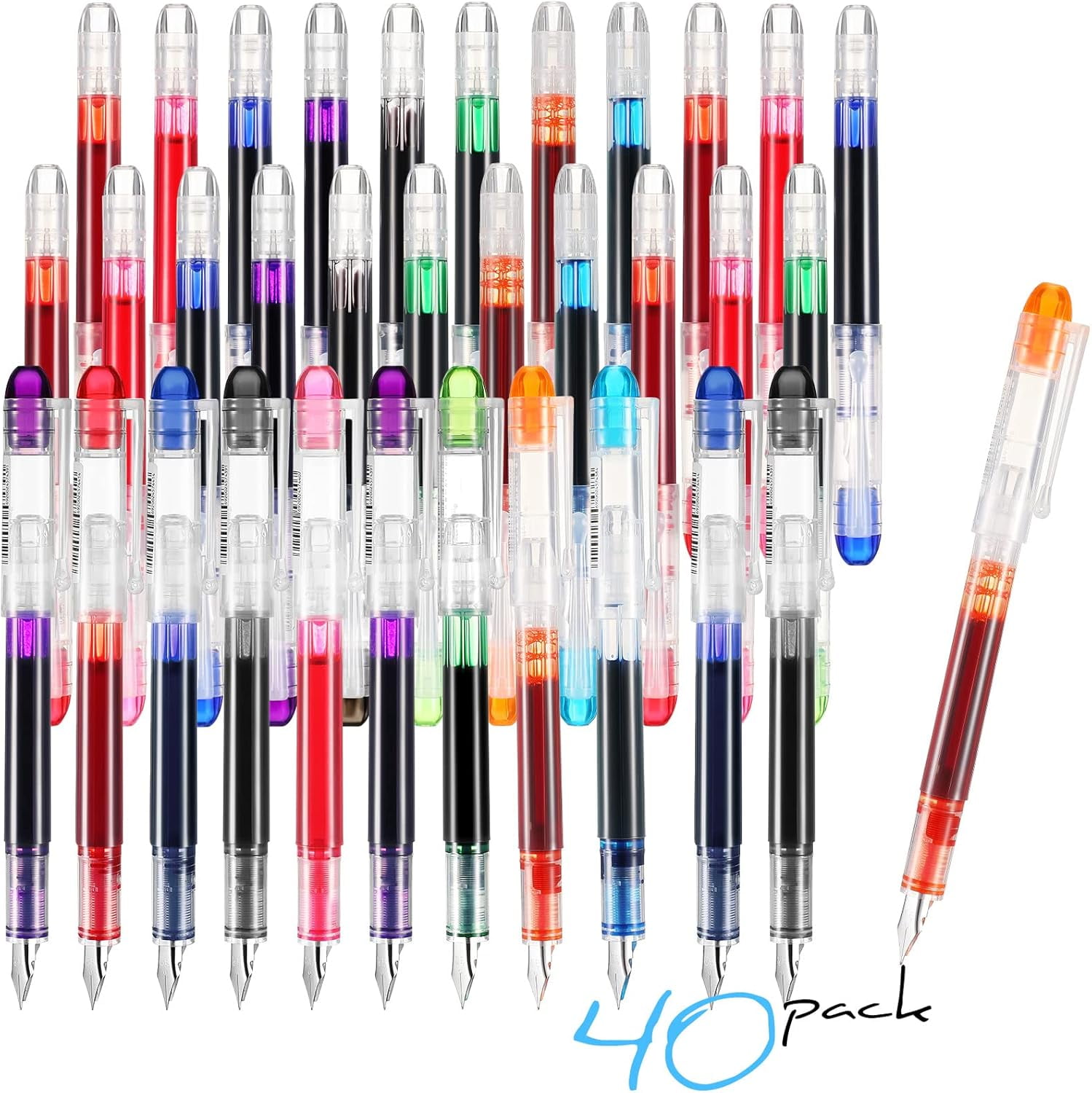 40 Pack Disposable Fountain Pens Set, Colored Ink for Writing, Extra Fine Nib Classic Design Calligraphy Large Capacity Journaling Office Supplies Sketching