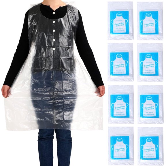 40-Pack Disposable PE Aprons, Clear Waterproof & Oil-Proof Kitchen Shield, 23" x 38" Protective Gear for Seafood, Hot Pot, BBQ, Painting & Lab Work, Lightweight Plastic Apron