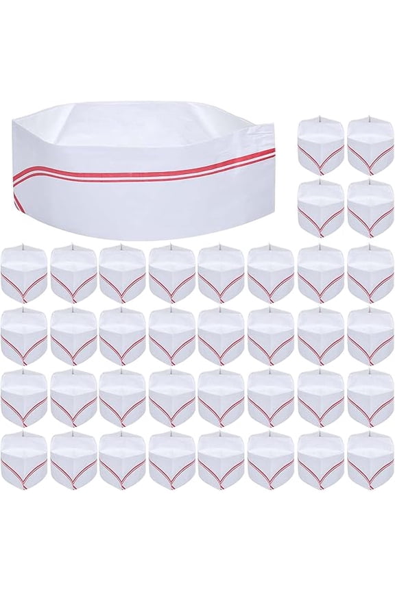 40-Pack Disposable Paper Chef Hats - Soda Jerk Caps for Restaurant Staff, Carnival Party, Themed Events & Kitchen Crew
