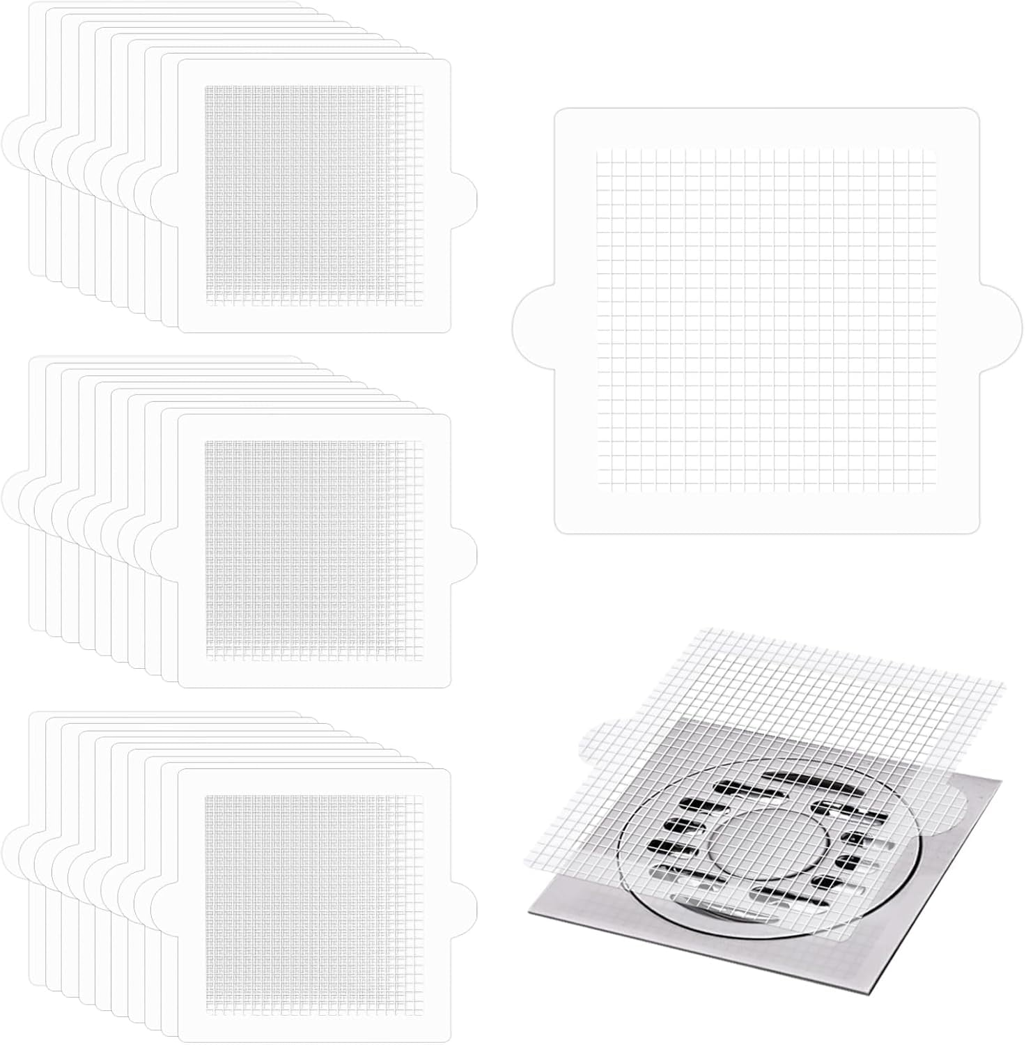 40 Pack Disposable Shower Drain Hair Catcher Square, 4.1 in Mesh Drain