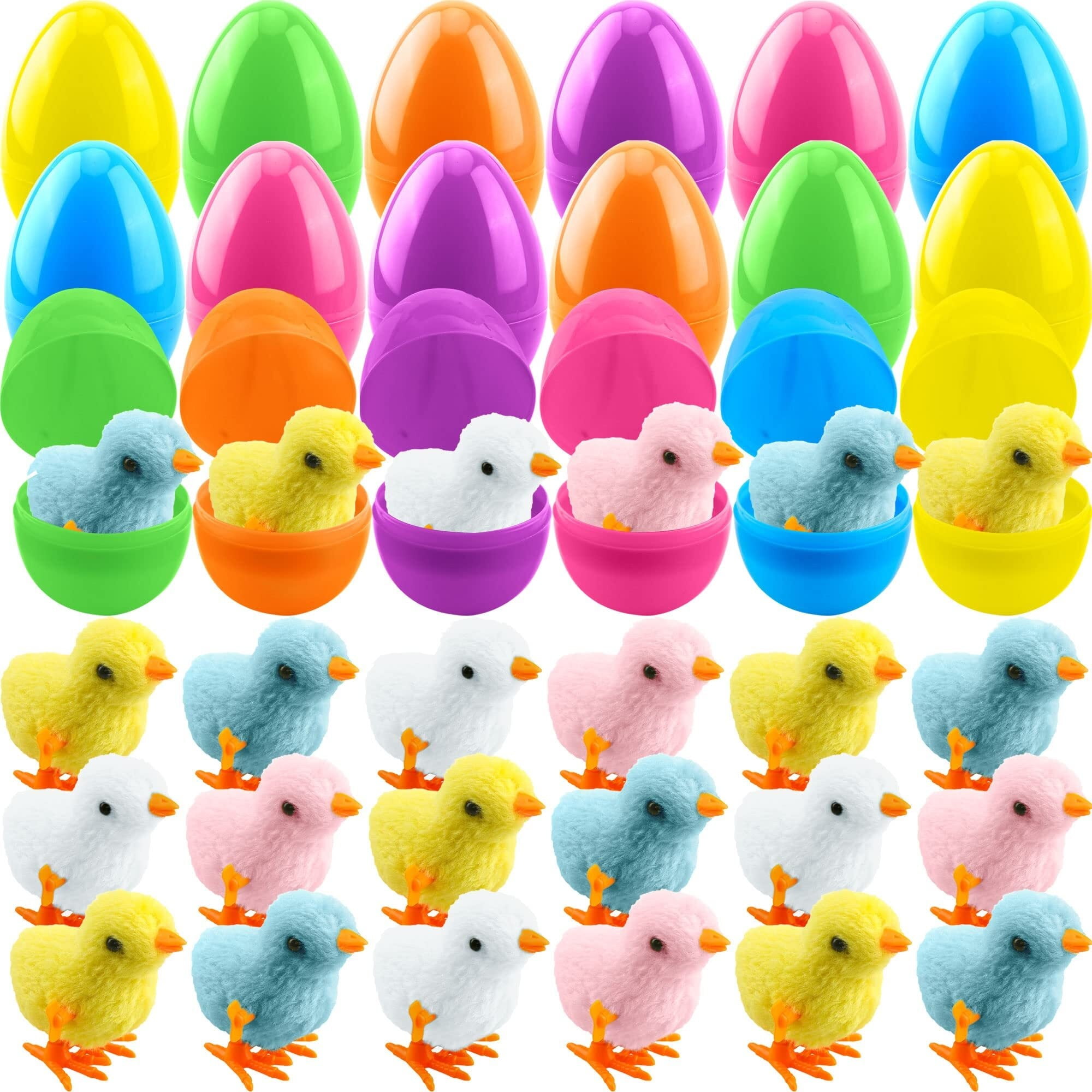 40 Pack Easter Eggs Prefilled Wind Up Plush Wingless Chick Toys for Easter Egg Hunt Game Easter Basket Stuffers Party Supplies
