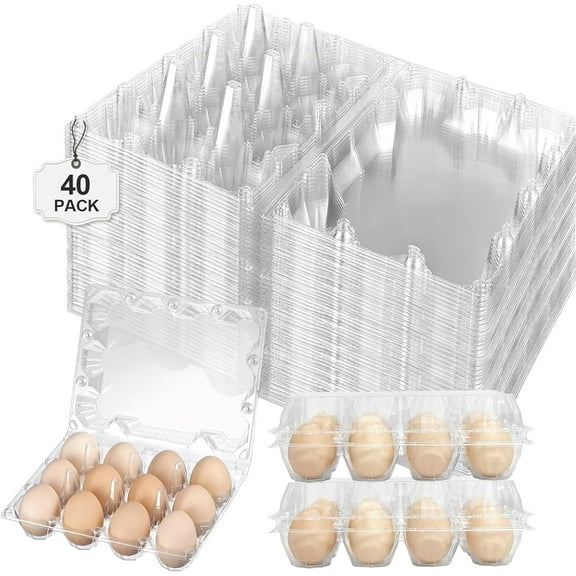 40 Pack Egg Cartons 12 Count - Egg Cartons Cheap Bulk Large - 1 Dozen Plastic Jumbo Egg Cartons Bulk, Clear Empty Chicken Egg Carton for Fresh Duck Goose Eggs