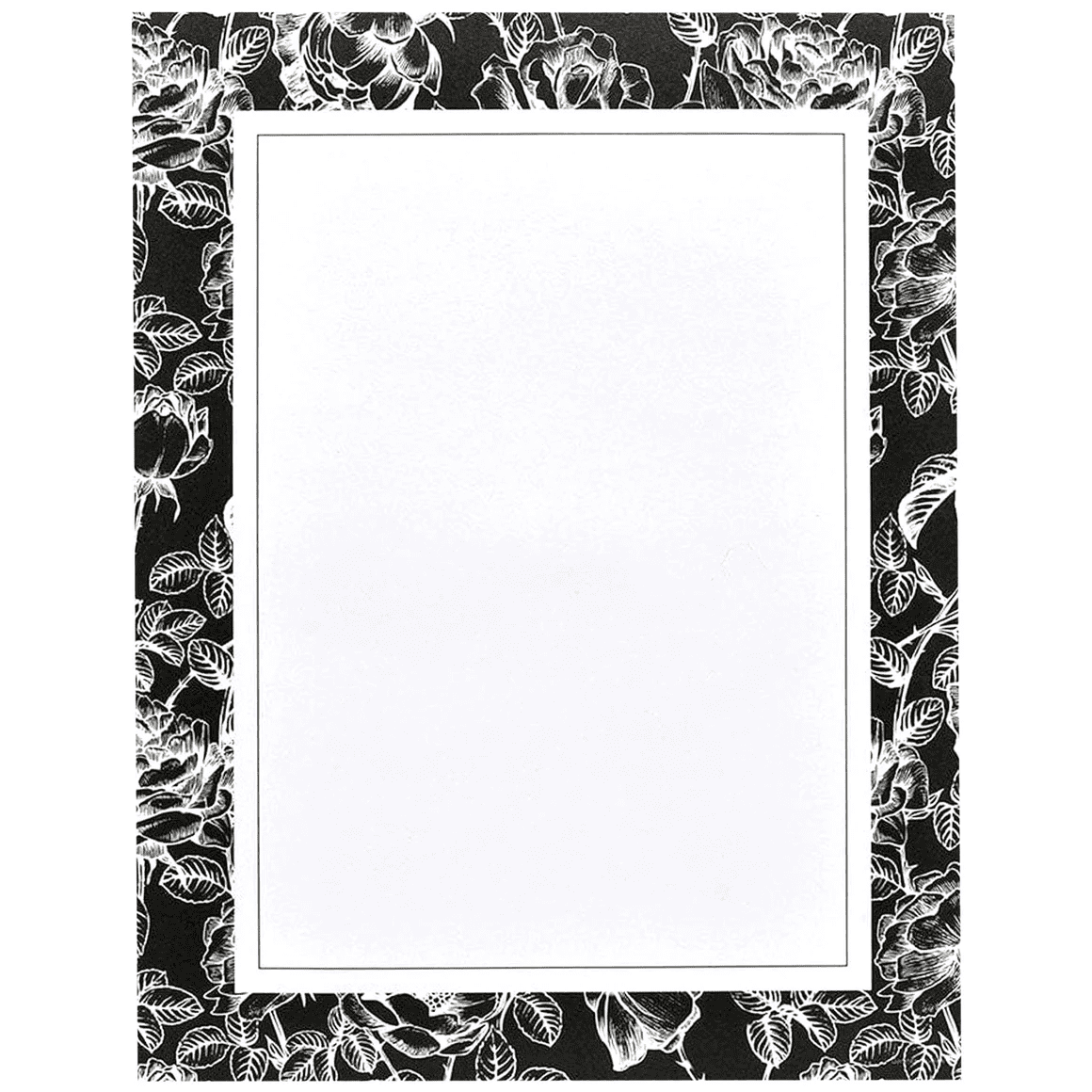 40 Pack Elegant Floral Stationery Sheets, Printable, Acid Free, Inkjet and Laser Compatible, Includes Free Online Templates, Timeless Hand Drawn Design, Envelopes Not Included, Black, White