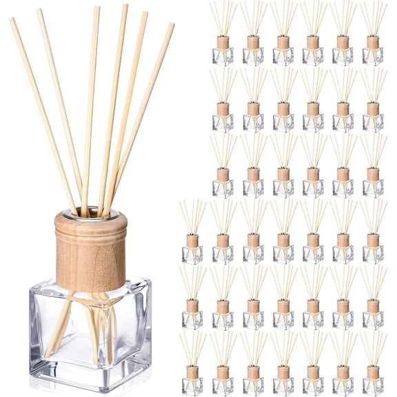 40-Pack Empty Refillable Reed Diffuser Bottles with Wooden Caps and Rattan Sticks 50ml