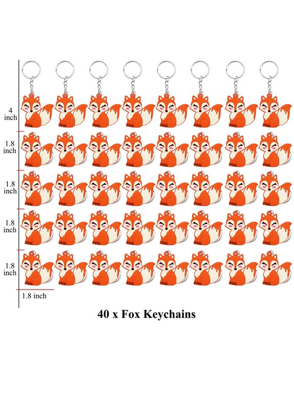40 Pack Fox Keychain Party Favor for Woodland Theme, Camp, Gender Reveal