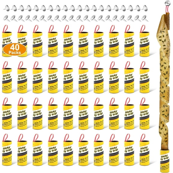 40 Pack Fruit Fly Traps for Indoors, Fly Traps Outdoor, gnat Traps for House Indoor, Fly Strips Tape Killer Catcher Paper Ribbon, Flying Insect Trap for Bug, Gnat, Insect, Mosquito