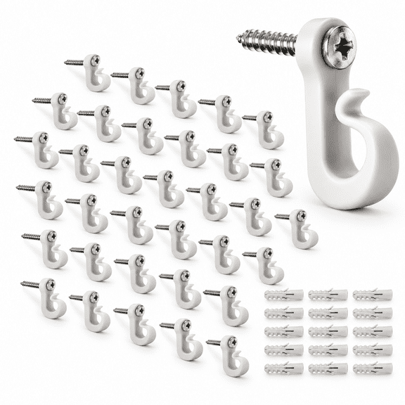 40-Pack Gray-White Screw-In Q Hanger Hooks for String Lights and Lightweight Items