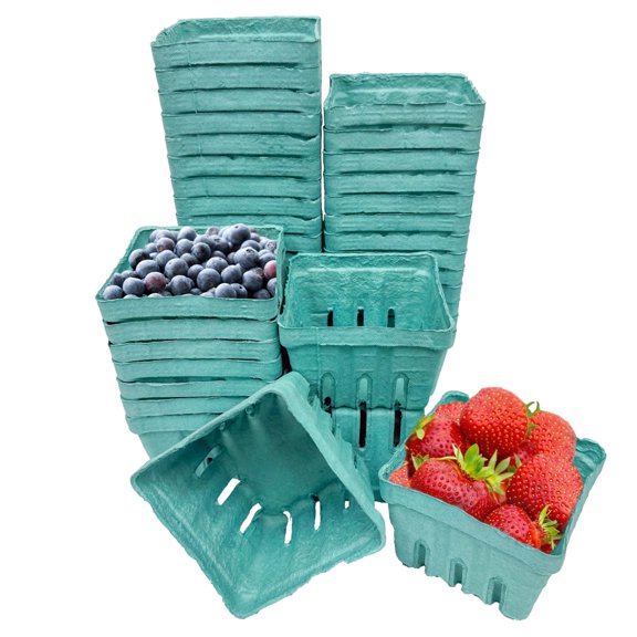 40 Pack Green Berry Basket 1 Pint, Pulp Fiber Vented Produce Containers Farmers Market Basket, Fruit & Vegetable Containers