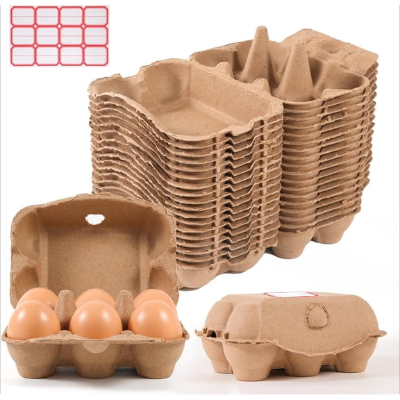 40 Pack Half Dozen Egg Cartons Bulk 6 Count, Empty Natural Paper Pulp Egg Cartons Reusable, Strong Sturdy Design Made from Natural Cardboard.