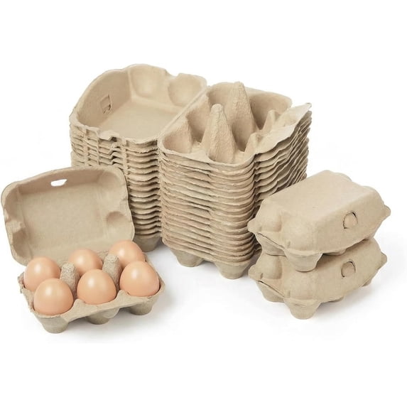 40 Pack Half Dozen Egg Cartons Bulk 6 Count, Empty Natural Paper Pulp Egg Cartons Reusable, Strong Sturdy Design Made from Natural Cardboard.