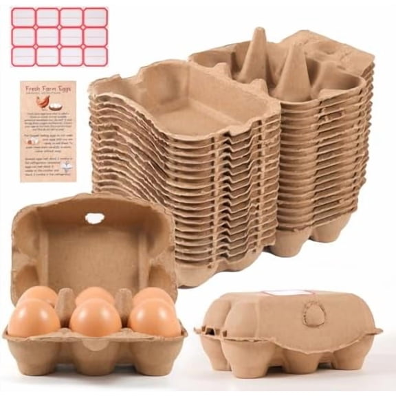 40 Pack Half Dozen Egg Cartons Bulk 6 Count, Empty Natural Paper Pulp Egg Cartons Reusable, Strong Sturdy Design Made from Natural Cardboard.