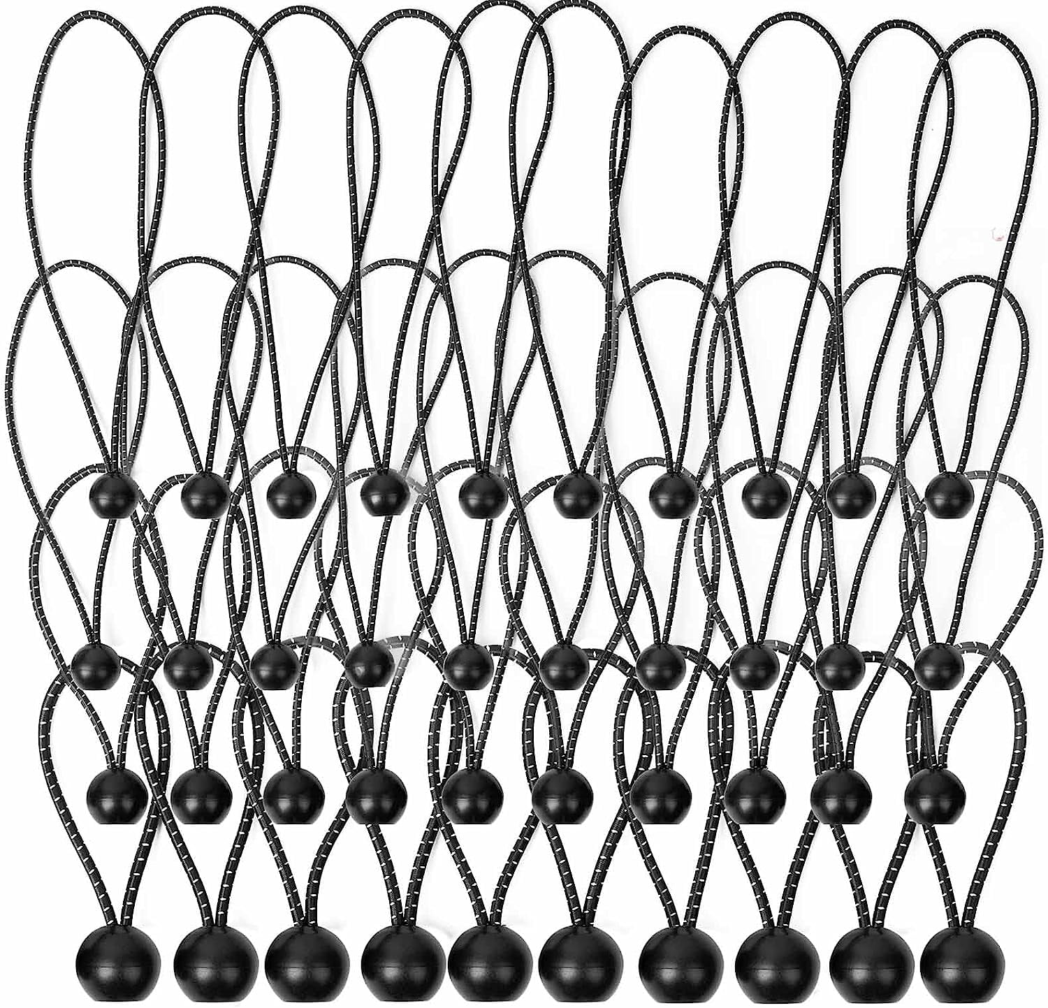 40-Pack Heavy Duty Ball Bungee Cords, 4,6,9,12-Inch Elastic Cord, Black ...