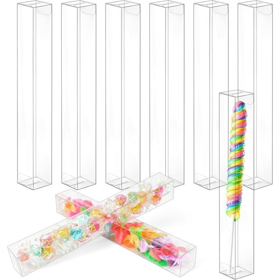 40 Pack Individual Chocolate Covered Pretzel Rods Boxes,Happon 1"x 1"x 8" Clear Gumball Boxes,Treat Boxes Party Favor Gift Boxes for Wedding Baby Shower