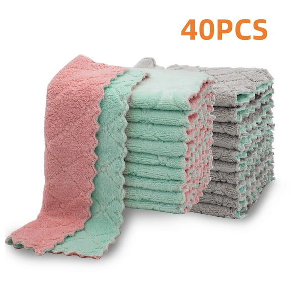 40 Pack Kitchen Cloth Dish Towels Super Absorbent Coral Velvet Dishtowels Premium Dishcloths Nonstick Oil Washable Fast Drying