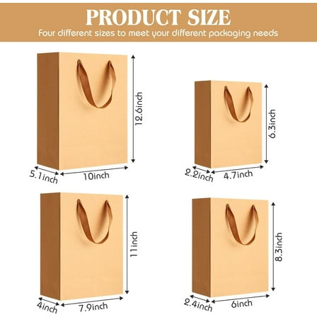 40 Pack Kraft Paper Gift Bags with Handles, 4 Sizes, Reusable & Foldable for Party Favors, Wedding, Shopping &