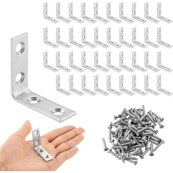 40 Pack L Bracket Corner Braces, Small Metal L Brackets for Wood, 1.5 Inch Steel Joist Right Angle Brackets for Wood Shelves Chair Drawer Cabinet with Screws, Zinc Plated