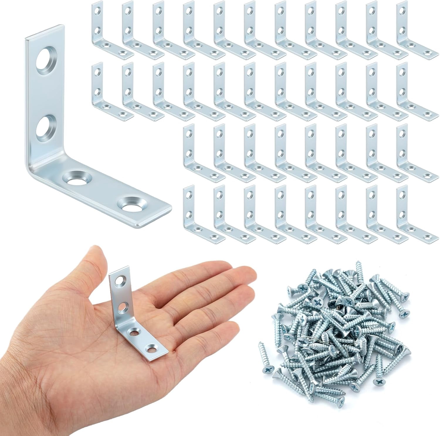 40 Pack L Bracket Corner Braces, Small Metal L Brackets for Wood, 1.5 inch Steel Joist Right Angle Brackets for Wood Shelves Chair Drawer Cabinet with Screws, Zinc Plated