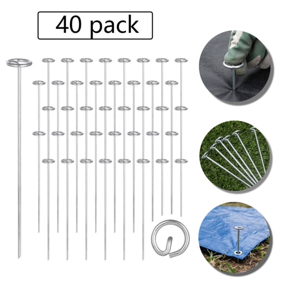 40 Pack Landscape Staples 8in, Galvanized Garden Stakes for Securing Landscape Fabric, Weed Barrier, and Ground Cover