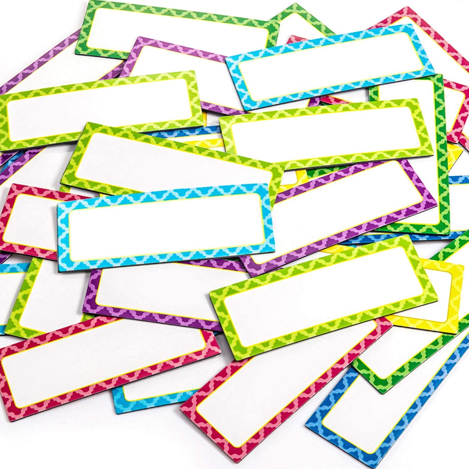40 Pack Magnetic Dry Erase Labels Reusable Name Plates Writable Flexible Magnet Name Tags Magnetic Sticky Labels for Whiteboards Refrigerator, 10 Colors (3 x 1.2 Inch)