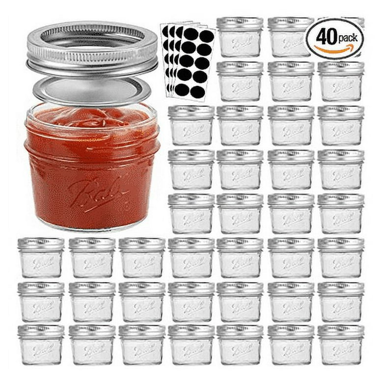QAPPDA 4oz Glass Jars With Lids,Small Mason Jars Wide Mouth,Mini Canning  Jars With Black Lids For Honey,Jam,Jelly,Baby Foods,Wedding Favor,Shower