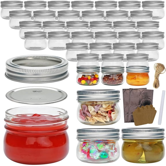 40 Pack Mason Jars, 4 oz Food Storage Jars with Split-Type Metal lids, Glass Canning Jars for Jams, Overnight Oats, Candies, Honeys, Snacks,DIY Projects,Wedding/Party/Shower Favors